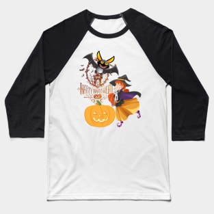 Happy Halloween Bat Witch and Pumpkin Baseball T-Shirt